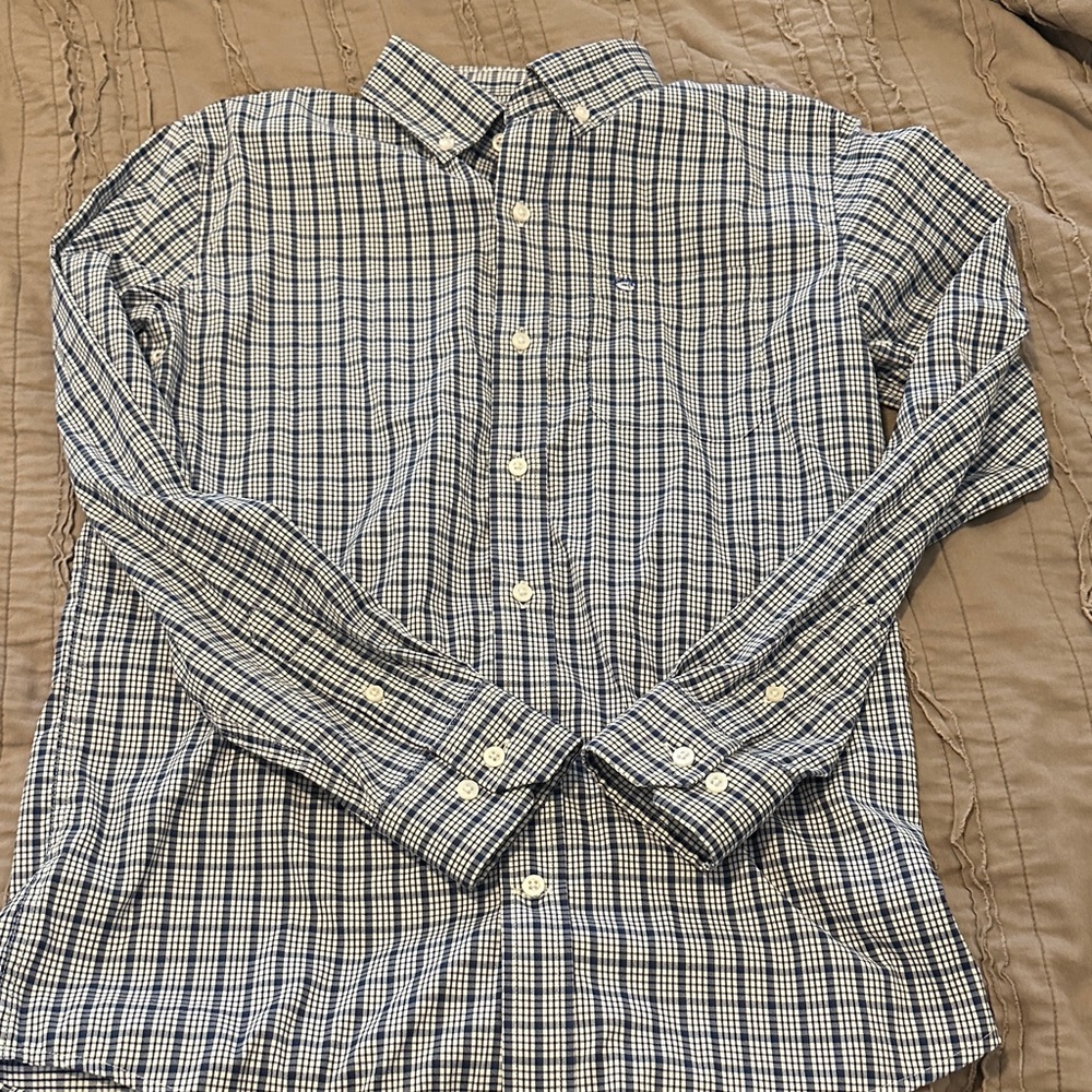 Southern Tide Navy and White Plaid Shirt